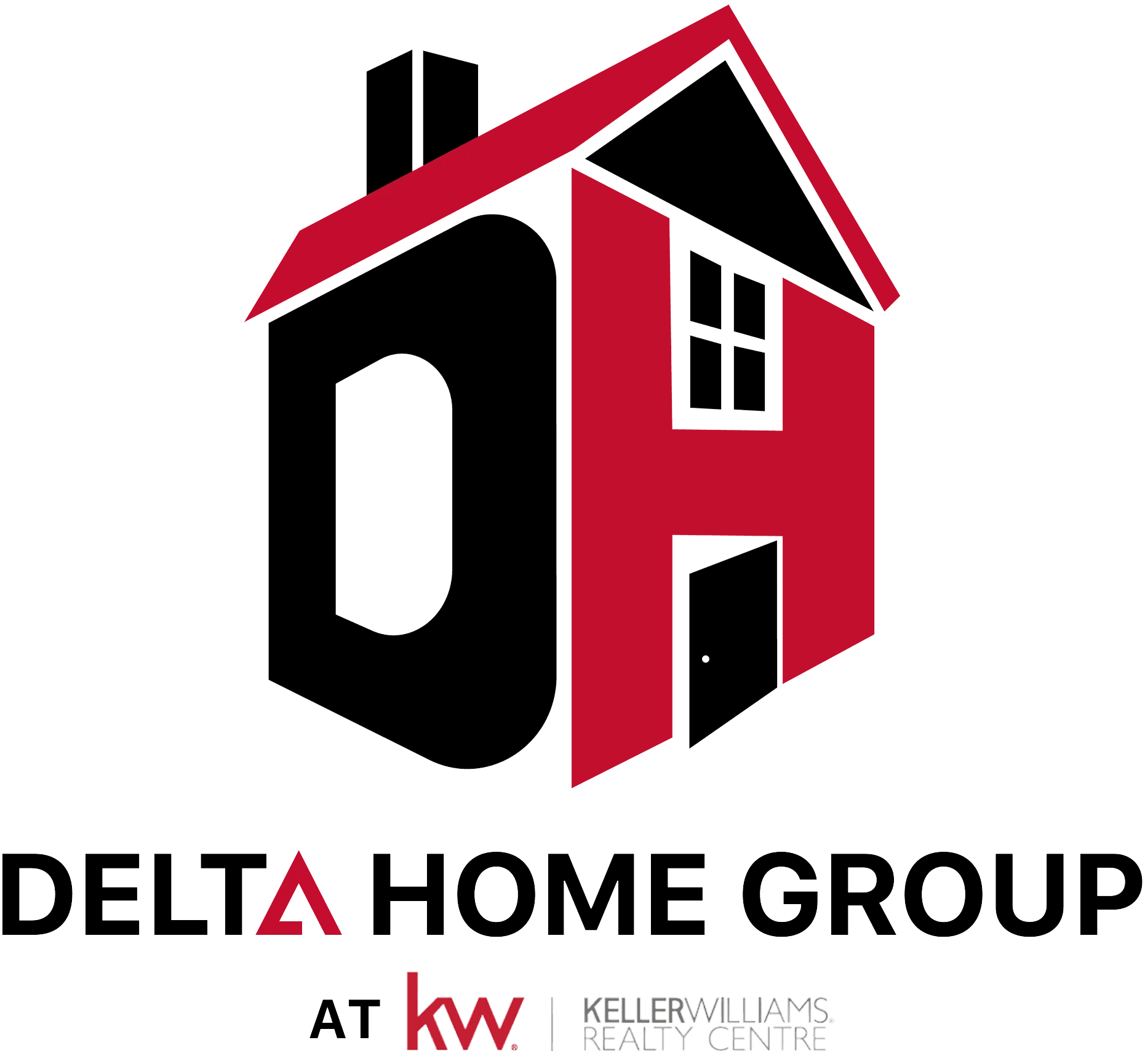 Logo of Delta Home Group with a red and black house design.