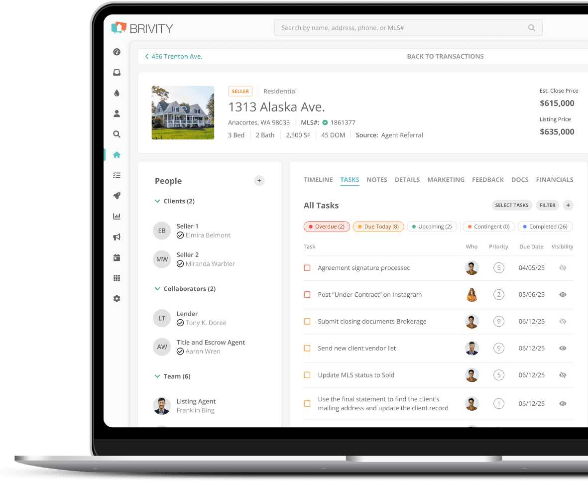 Dashboard interface showing project details and task management.