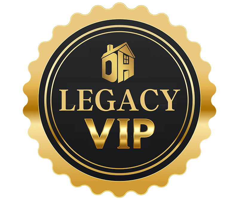 Gold and black Legacy VIP emblem with a house icon.