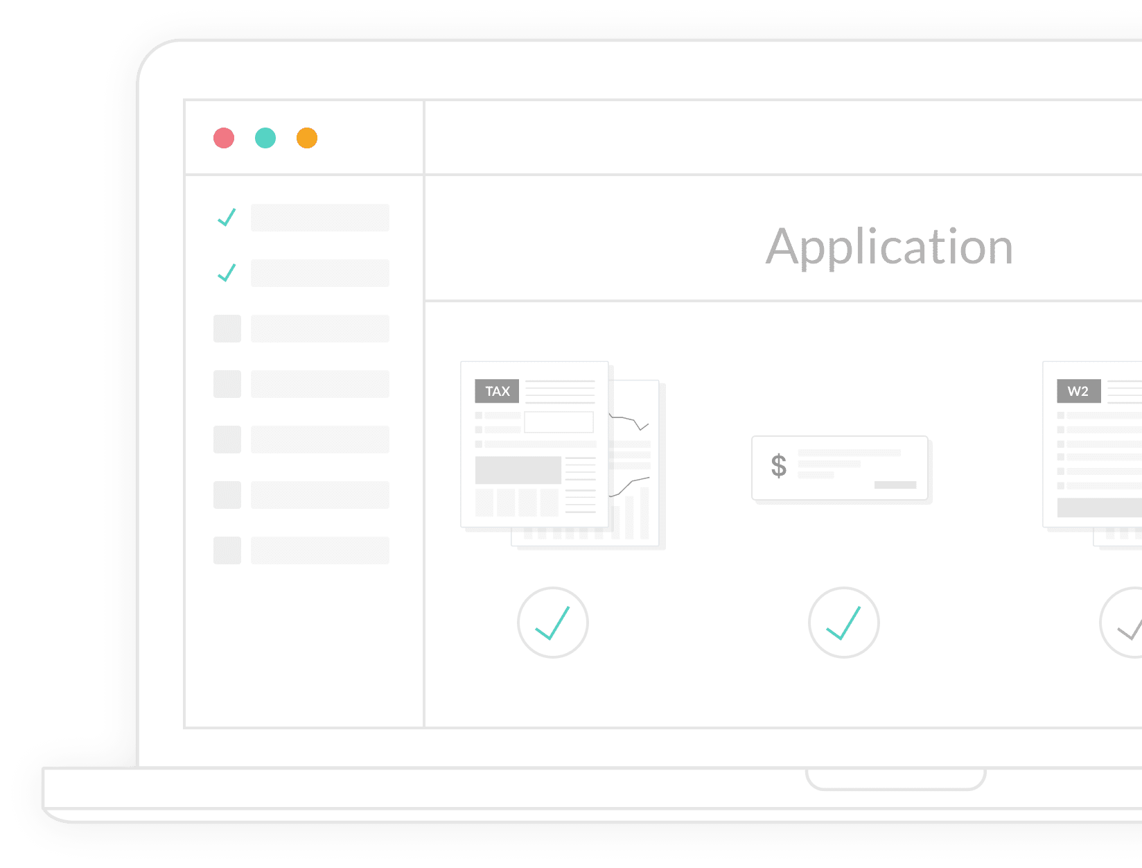 Illustration of a digital application interface on a laptop screen.